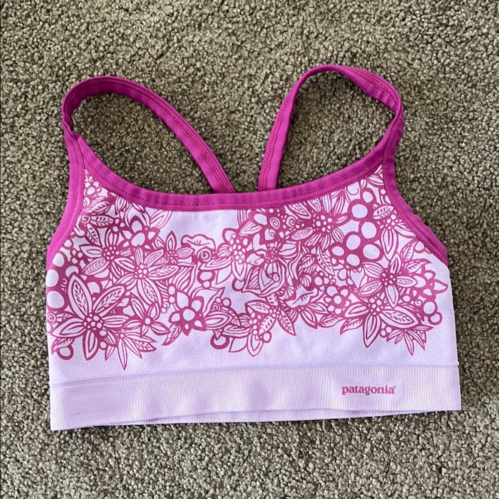Patagonia Women’s Sports Bra - Pink and Purple Floral